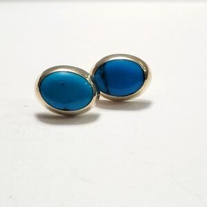 Vintage sterling silver 925 handmade earrings with oval turquoise stamped